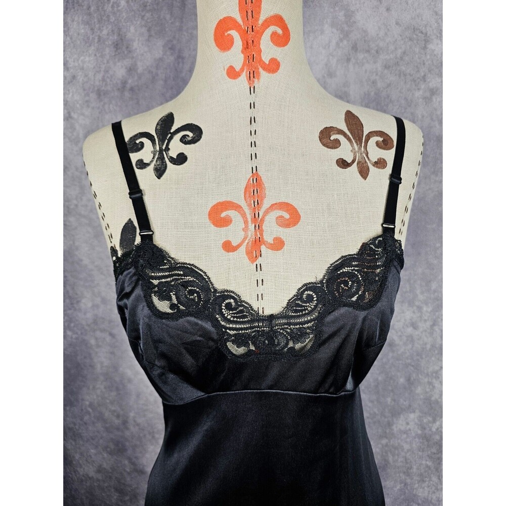 VTG Adonna JCPENNEY Black All Nylon Slip Nightgown Lace Trim Women Sz 32 USA EUC - Picture 3 of 12